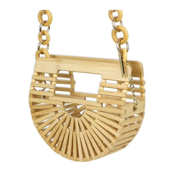 Cult Gaia Ark Nano Bamboo Belt Bag Half-Moon Bag Wooden Chain Strap Shoulder Bag - Picture 3 of 9